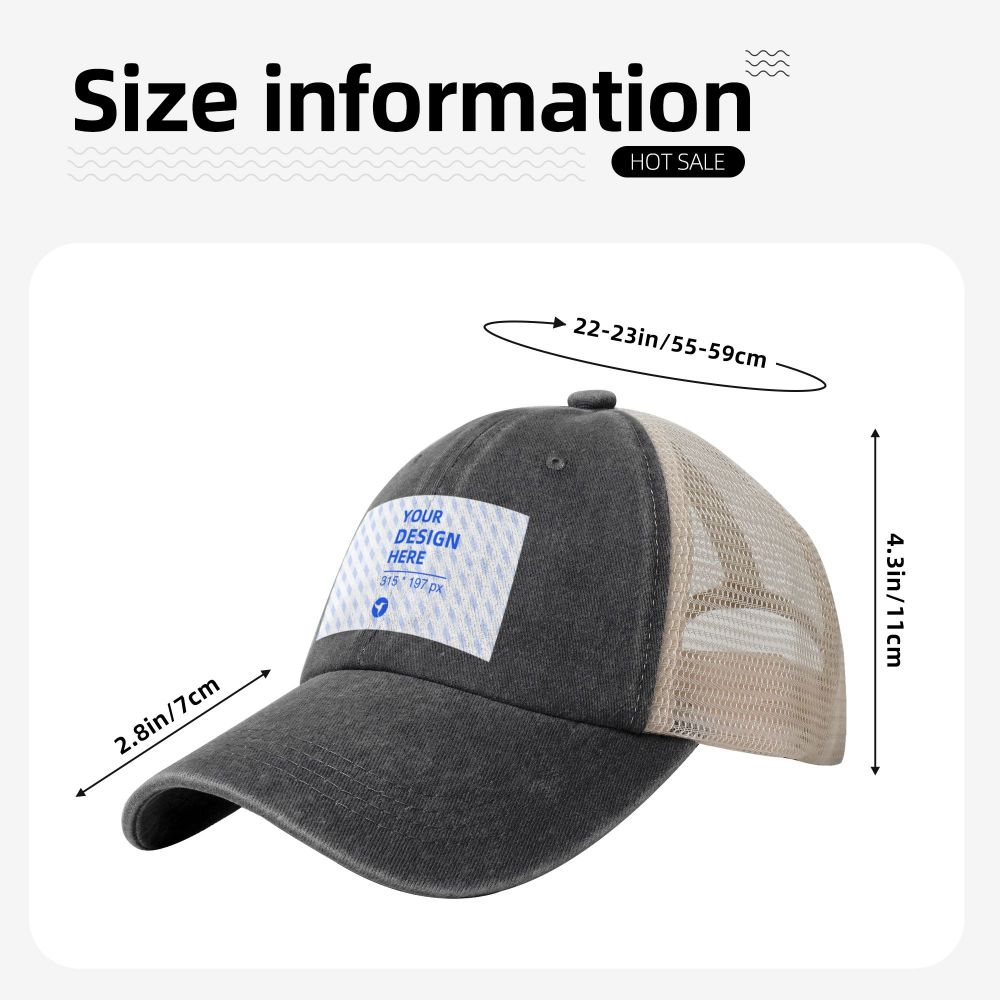 Washed Denim Mesh Cap Baseball Cap - YIHE Customize